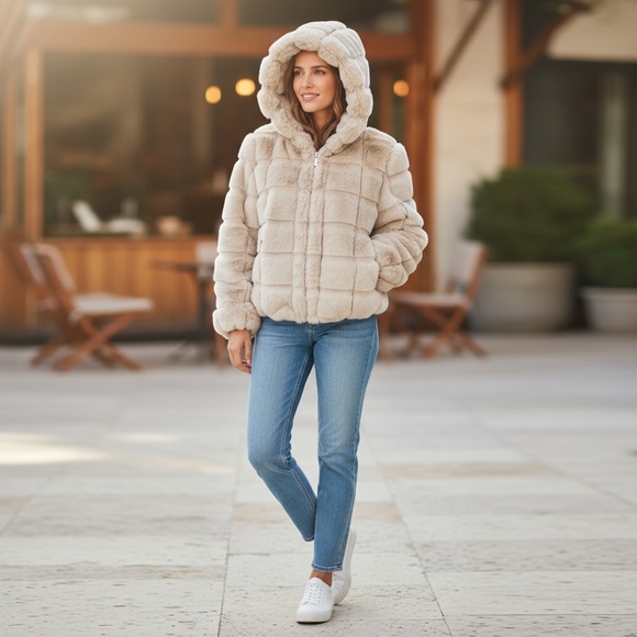 Women’s Faux Fur Hooded Jacket size M. NWT - Picture 2 of 10